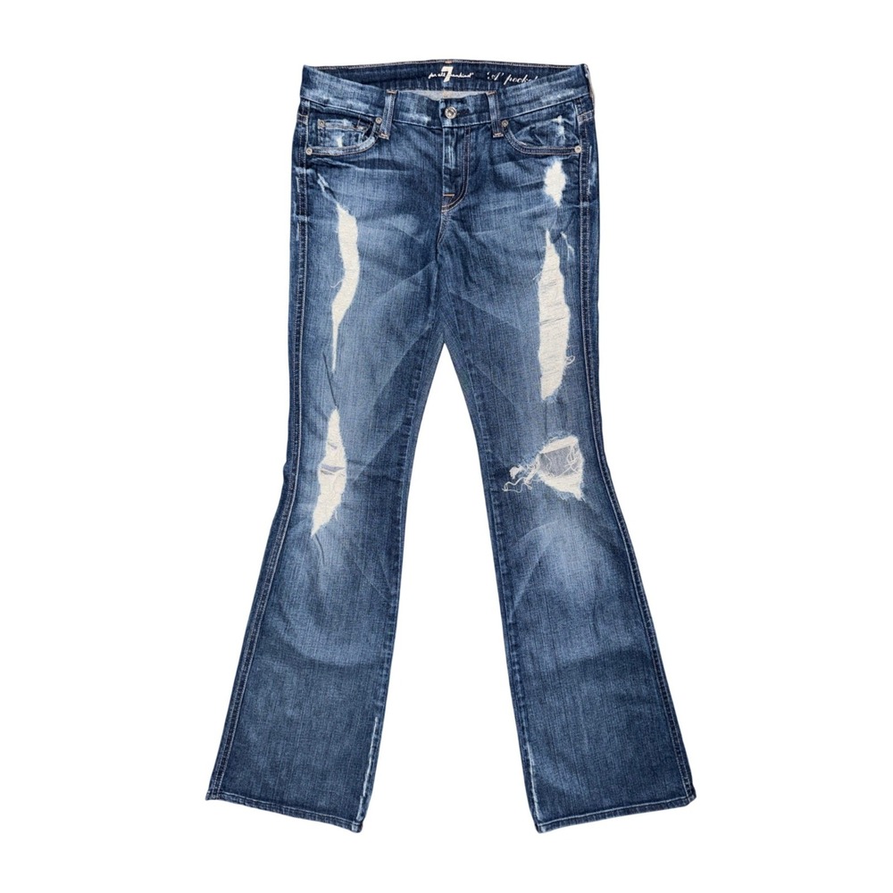 7 For All Mankind A Pocket Distressed Flare Jeans Destroyed Y2K Indie Sleaze
